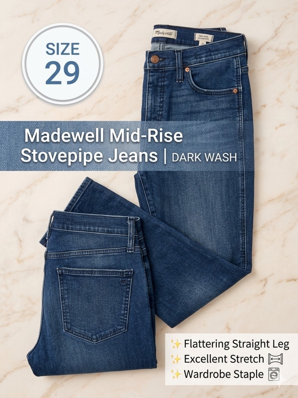 Madewell Mid-Rise Stovepipe Jeans - Dark Wash (Size 29)